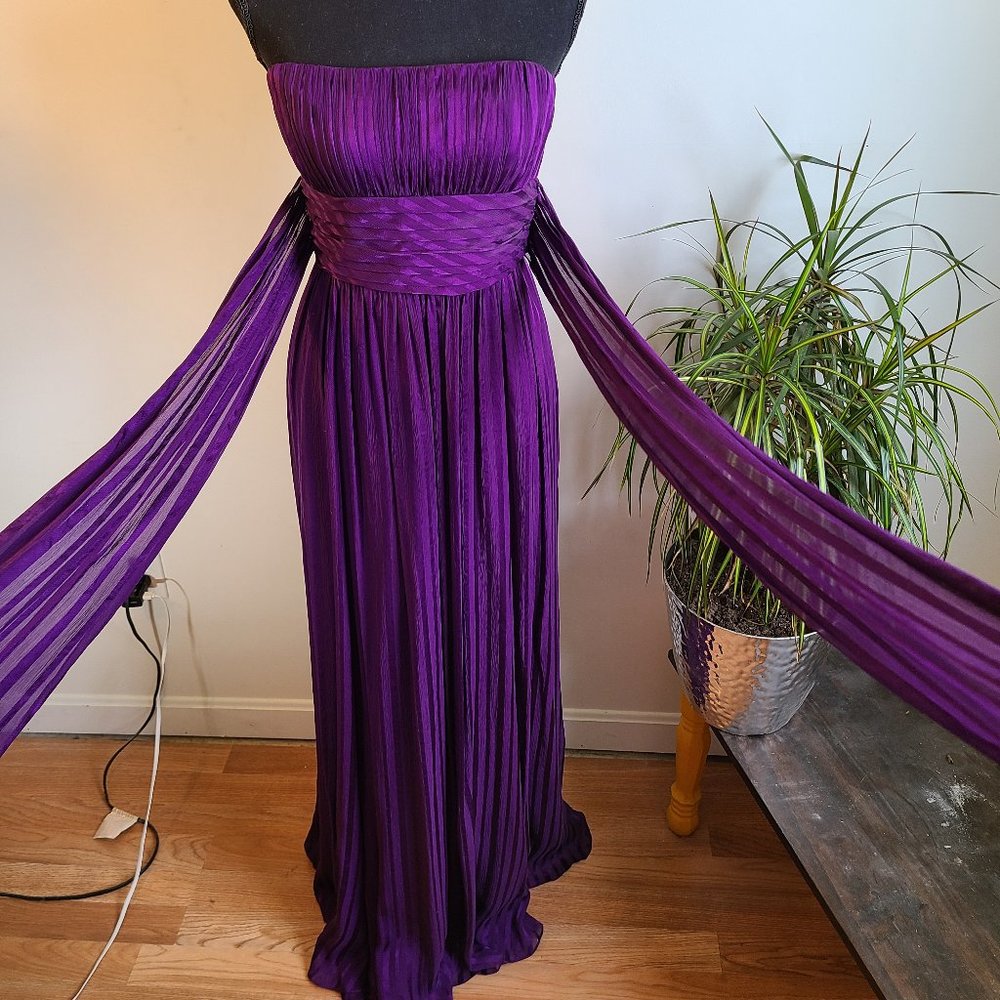 BCBG Max Azria Strapless Purple Grecian Gown